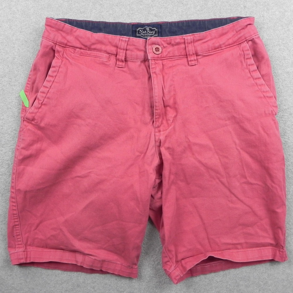 Nat Nast Shorts Mens 32 Chino Flat Front Luxury Originals Red Cotton Stretch